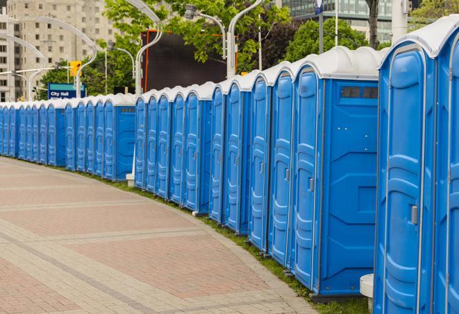 Seasonal porta potty units set up at a Atlanta, Georgia venue